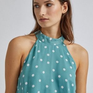 Vila Teal Spot Print Halter Neck Blouse